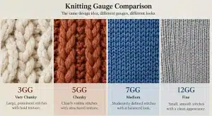 3GG vs 5GG vs 7GG vs 12GG Knitwear: What’s the Difference? 2 02 3GG 5GG 7GG 12GG Gauge Comparison
