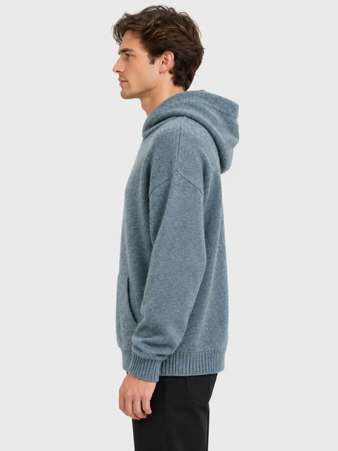 Heather Blue Knit Pullover Hoodie with Kangaroo Pocket 3 Heather Blue Knit Pullover Hoodie with Kangaroo Pocket - Afbeelding 3