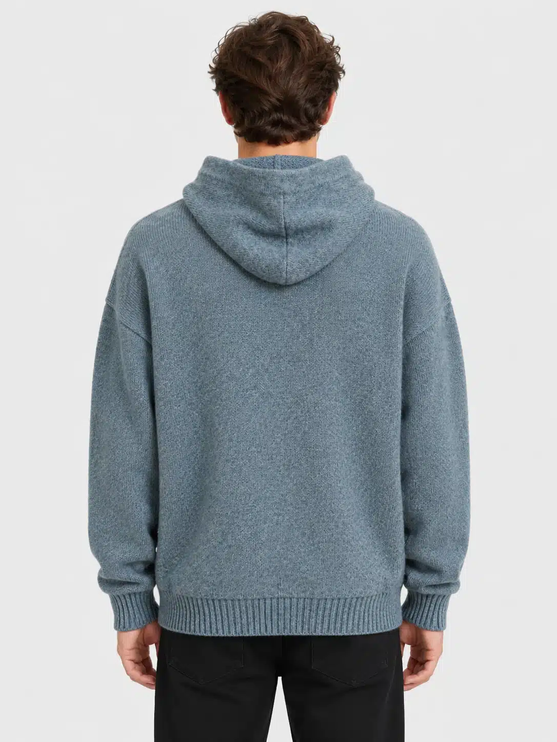 Heather Blue Knit Pullover Hoodie with Kangaroo Pocket 2 Heather Blue Knit Pullover Hoodie with Kangaroo Pocket - Afbeelding 2