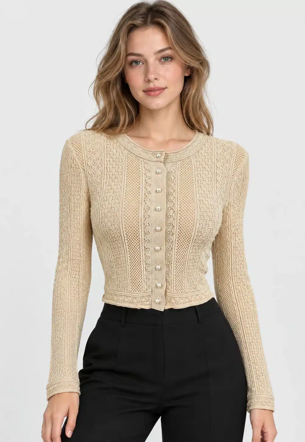 Women's Elegant Textured Knit Button-Up Cardigan