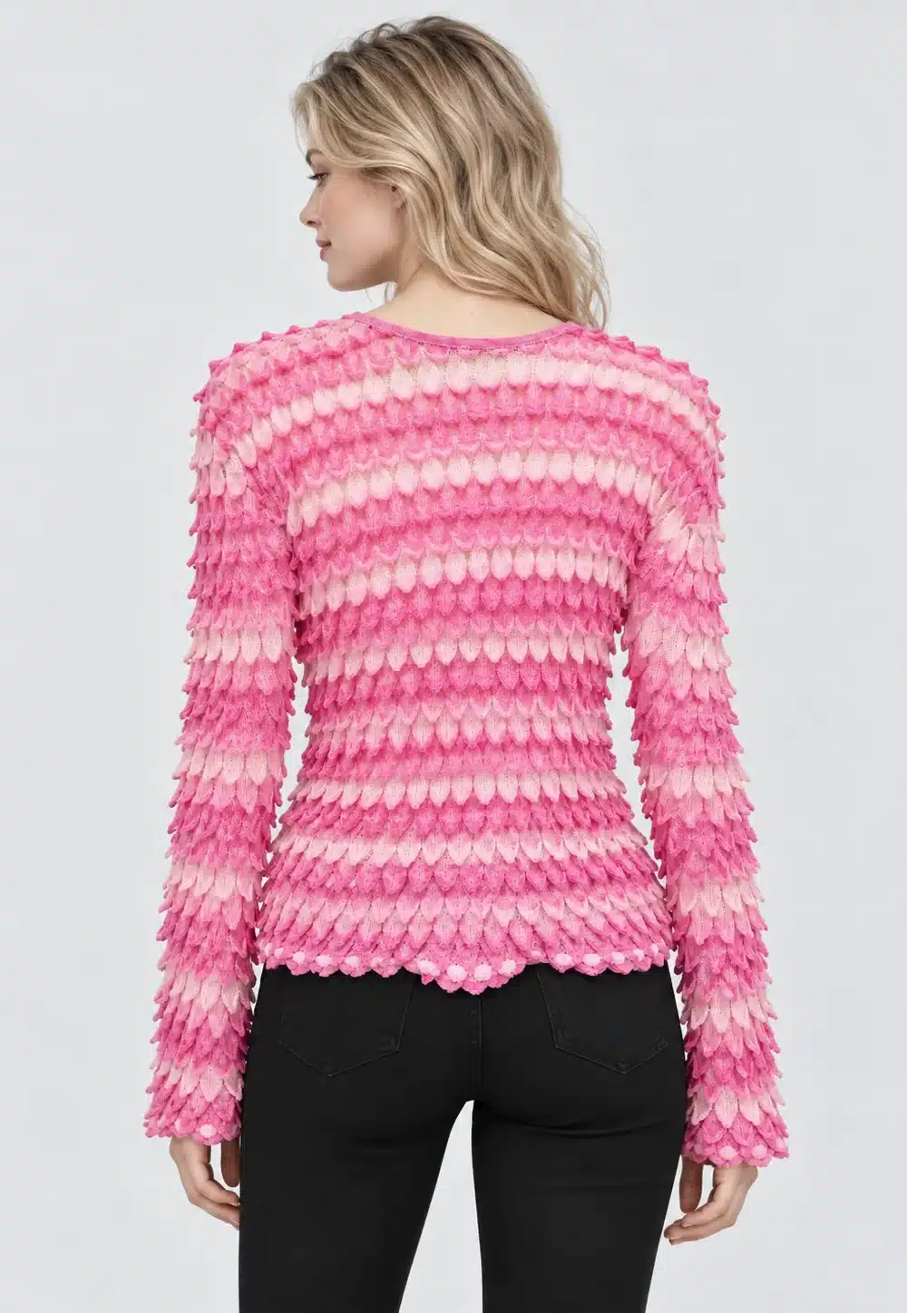 Women’s Pink Striped Openwork Knit Pullover Sweater