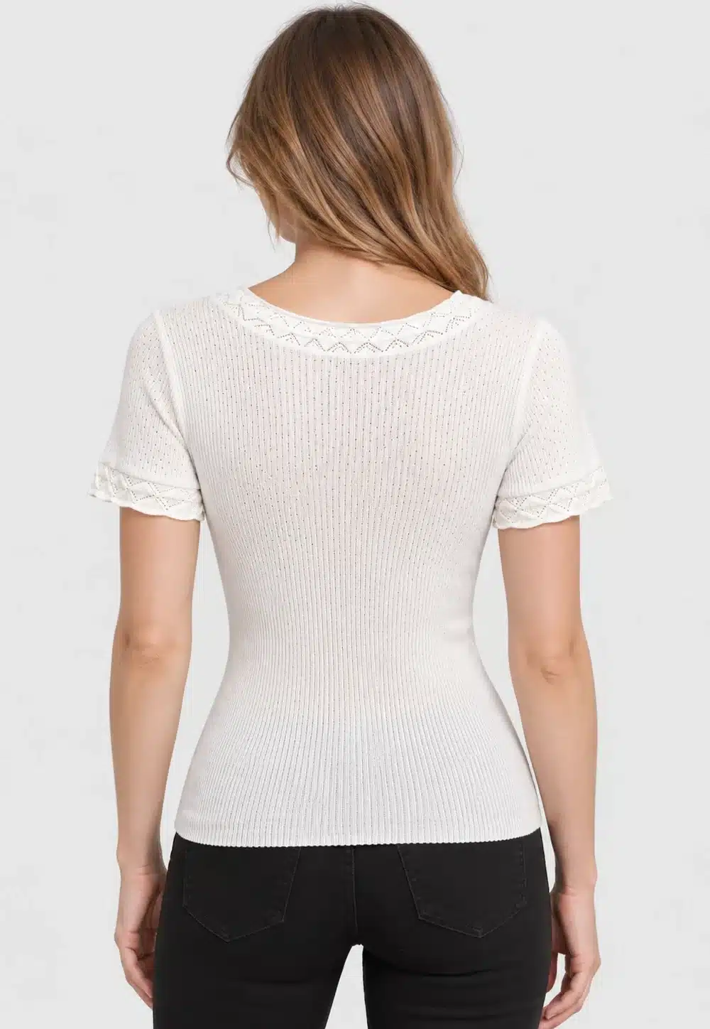 Women’s V-Neck Drawstring Short Sleeve Cotton Knit Top