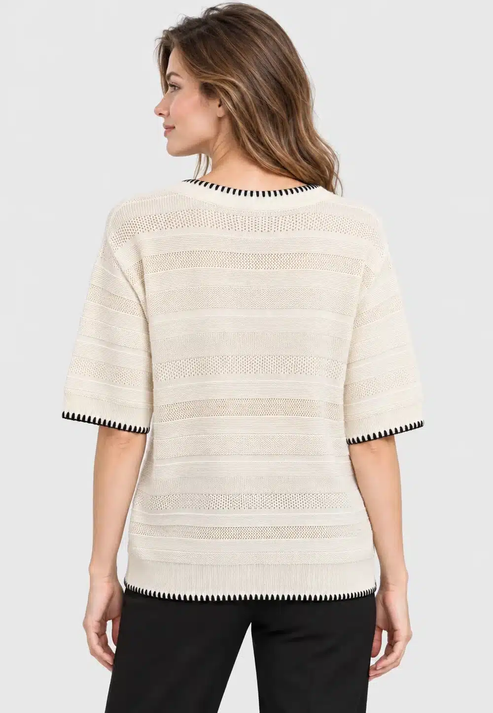 Women’s Textured Stripe Short Sleeve Linen Knit Top